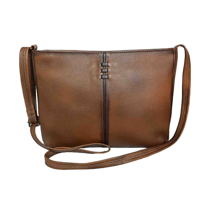 Genuine Leather Crossbody Bag for Women – Soft Pebbled Leather Sling with Gunmetal Hardware, Multiple Compartments - Brown